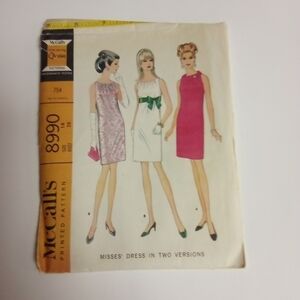 Vintage McCall's Sewing Pattern 8990 Misses'Dress Dresses Plus Size 16 1960s 60s